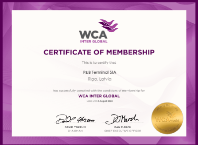 WCA (World Cargo Alliance) sertifikāts